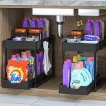 DEKAVA Under Sink Storage 2 Pack, 2 Tier Sliding Organiser, Multi-Purpose Shelf Organiser, Pull Out Cabinet Basket Drawer (Black)