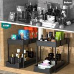 DEKAVA Under Sink Storage 2 Pack, 2 Tier Sliding Organiser, Multi-Purpose Shelf Organiser, Pull Out Cabinet Basket Drawer (Black)