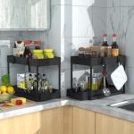 DEKAVA Under Sink Storage 2 Pack, 2 Tier Sliding Organiser, Multi-Purpose Shelf Organiser, Pull Out Cabinet Basket Drawer (Black)