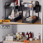 GEMWON Under Sink Storage Kitchen Organiser, 2 Tier Sliding Kitchen Storage Under Sink shelf, Multi-Purpose Organisation for Bathroom, Bottom Slide Out Basket Black
