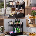 GEMWON Under Sink Storage Kitchen Organiser, 2 Tier Sliding Kitchen Storage Under Sink shelf, Multi-Purpose Organisation for Bathroom, Bottom Slide Out Basket Black