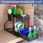 Livhome 2 Pack 2 Tier Under Sink Organiser with Pull-Out Drawers, Kitchen Storage Shelf with Hanging Hooks, Compact Storage Solution for Bathroom, Laundry Room & Cabinet Organisation (Black)