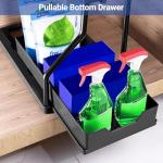 Livhome 2 Pack 2 Tier Under Sink Organiser with Pull-Out Drawers, Kitchen Storage Shelf with Hanging Hooks, Compact Storage Solution for Bathroom, Laundry Room & Cabinet Organisation (Black)