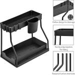 Livhome 2 Pack 2 Tier Under Sink Organiser with Pull-Out Drawers, Kitchen Storage Shelf with Hanging Hooks, Compact Storage Solution for Bathroom, Laundry Room & Cabinet Organisation (Black)