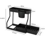 Livhome 2 Pack 2 Tier Under Sink Organiser with Pull-Out Drawers, Kitchen Storage Shelf with Hanging Hooks, Compact Storage Solution for Bathroom, Laundry Room & Cabinet Organisation (Black)