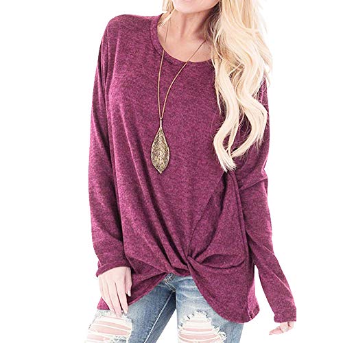 WUAI 2018, Womens Casual Shirts Long Sleeve O-Neck Loose Fit Fashion Solid Running Athletic Tops（Hot Pink,Size M