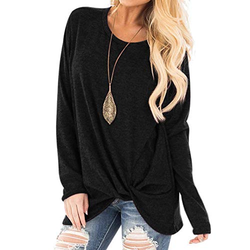 WUAI 2018, Womens Casual Shirts Long Sleeve O-Neck Loose Fit Fashion Solid Running Athletic Tops（Black,Size L