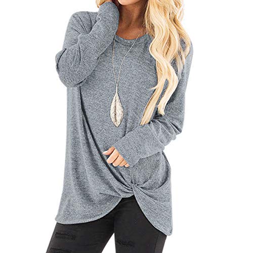 Women's Comfy Casual Short Sleeve Side Twist Knotted Tops Blouse Tunic T Shirts（Grey,Size XL