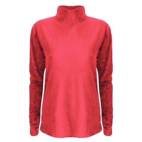 Fitfulvan Women's Turtleneck Slim Long Sleeve Top Fashion Solid Color Elegant Pullover Red