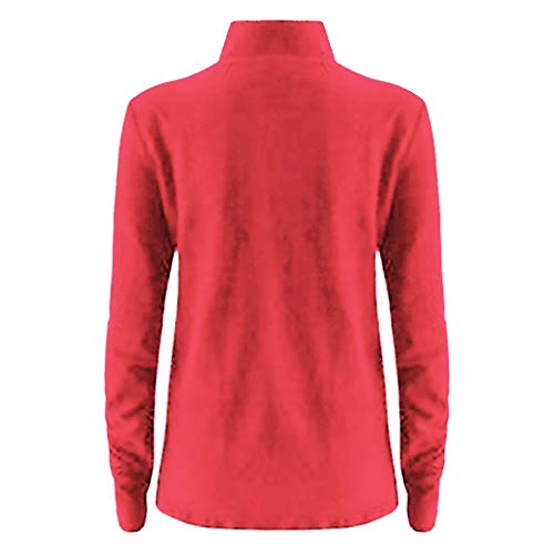 Fitfulvan Women's Turtleneck Slim Long Sleeve Top Fashion Solid Color Elegant Pullover Red