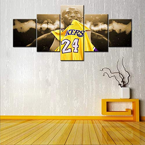 TUMOVO 5 Panel Wall Art American Basketball Poster on Canvas Framed Art Sport Paintings Home Decor Kobe Bryant Modern Artwork Picture Giclee Print for Modern Classroom Home Decoration - 50''Wx24''H