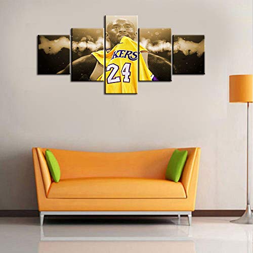 TUMOVO 5 Panel Wall Art American Basketball Poster on Canvas Framed Art Sport Paintings Home Decor Kobe Bryant Modern Artwork Picture Giclee Print for Modern Classroom Home Decoration - 50''Wx24''H