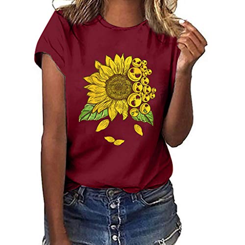 Funny Sunflower Loose Plus Size T-Shirt (Wind Red, XXXL)
