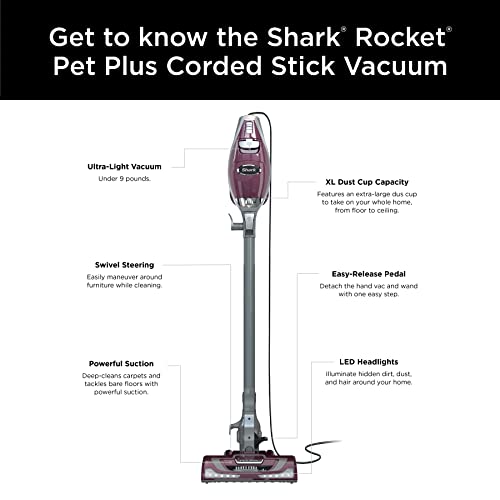 Shark Rocket DeluxePro Ultra-Light Upright Corded Stick Vacuum, Bordeaux
