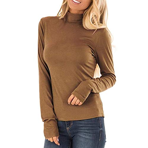 Fitfulvan Women's Turtleneck Slim Long Sleeve Top Fashion Solid Color Elegant Pullover