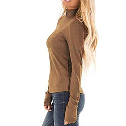 Fitfulvan Women's Turtleneck Slim Long Sleeve Top Fashion Solid Color Elegant Pullover