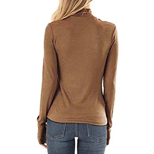 Fitfulvan Women's Turtleneck Slim Long Sleeve Top Fashion Solid Color Elegant Pullover