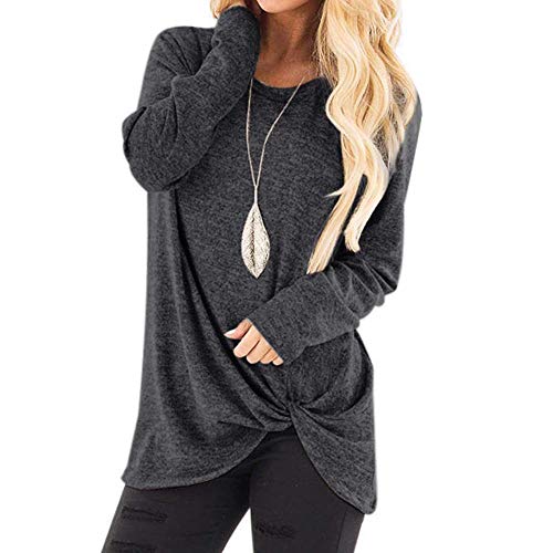 WUAI 2018, Womens Casual Shirts Long Sleeve O-Neck Loose Fit Fashion Solid Running Athletic Tops（Dark Grey,Size L