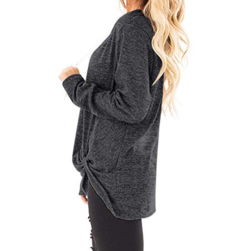 WUAI 2018, Womens Casual Shirts Long Sleeve O-Neck Loose Fit Fashion Solid Running Athletic Tops（Dark Grey,Size L