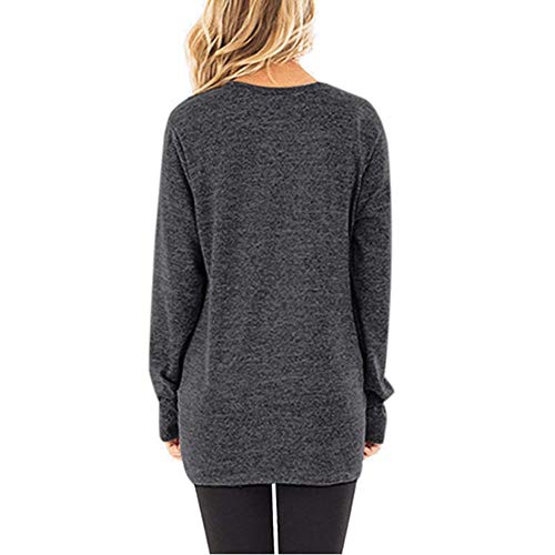 WUAI 2018, Womens Casual Shirts Long Sleeve O-Neck Loose Fit Fashion Solid Running Athletic Tops（Dark Grey,Size L