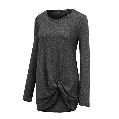 WUAI 2018, Womens Casual Shirts Long Sleeve O-Neck Loose Fit Fashion Solid Running Athletic Tops（Dark Grey,Size L