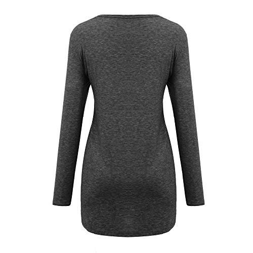 WUAI 2018, Womens Casual Shirts Long Sleeve O-Neck Loose Fit Fashion Solid Running Athletic Tops（Dark Grey,Size L