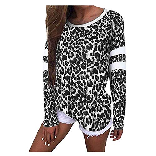 Fitfulvan Womens Leopard Print Baggy Long Sleeve Jumper Tops Casual Tee Shirt
