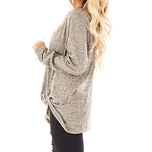 Women Casual Solid Crewneck Loose T-Shirt Long Sleeve Autumn Twisted Tops Blouse Tunic Sweatershirts（Khaki,Size S