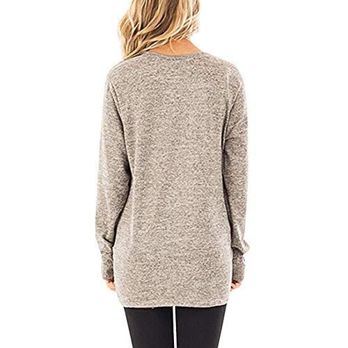 Women Casual Solid Crewneck Loose T-Shirt Long Sleeve Autumn Twisted Tops Blouse Tunic Sweatershirts（Khaki,Size S