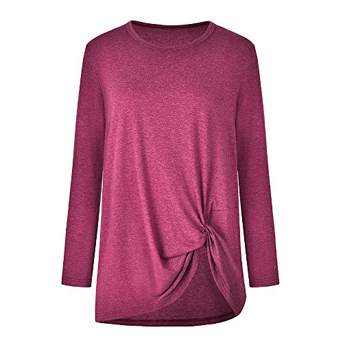 WUAI 2018, Womens Casual Shirts Long Sleeve O-Neck Loose Fit Fashion Solid Running Athletic Tops（Hot Pink,Size M