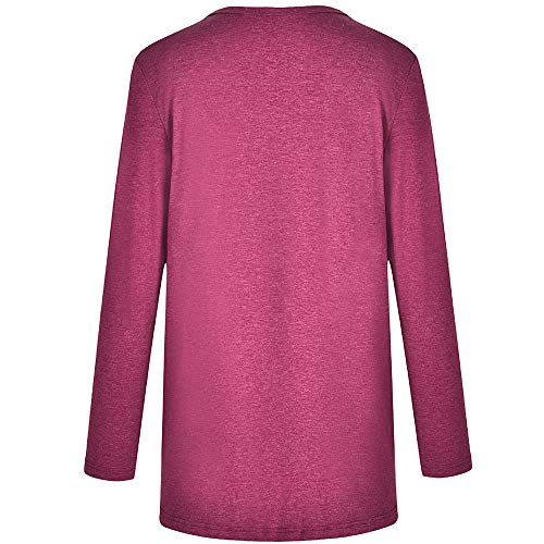 WUAI 2018, Womens Casual Shirts Long Sleeve O-Neck Loose Fit Fashion Solid Running Athletic Tops（Hot Pink,Size M