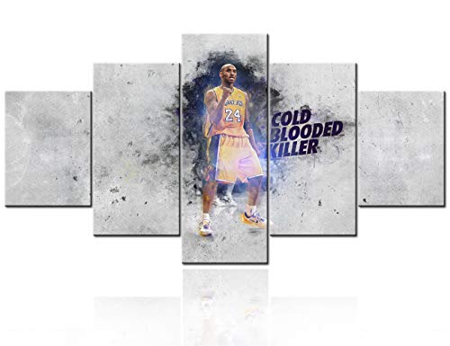 Basketball Sports Decor NBA Los Angeles Lakers Kobe Bryant Wall Art Canvas Retro Prints Home Decals Pictures for Bedroom Living Room 5 Panel Poster Painting Artwork Framed Ready to Hang - 60''Wx32''H