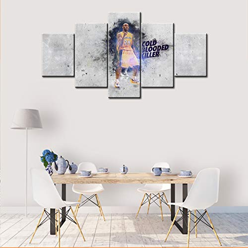 Basketball Sports Decor NBA Los Angeles Lakers Kobe Bryant Wall Art Canvas Retro Prints Home Decals Pictures for Bedroom Living Room 5 Panel Poster Painting Artwork Framed Ready to Hang - 60''Wx32''H