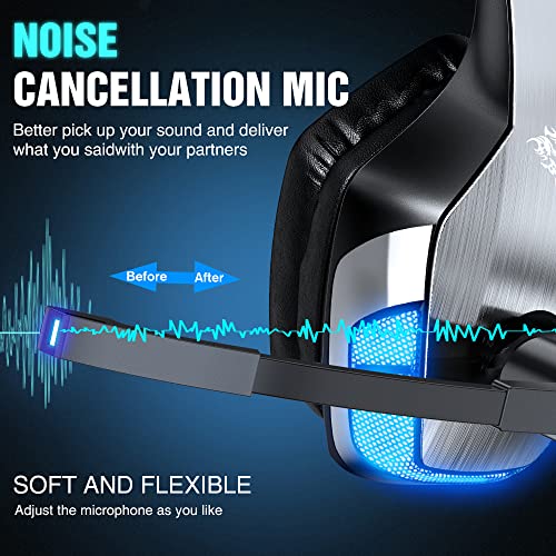 BENGOO V-4 Gaming Headset for Xbox One, PS4, PC, Controller, Noise Cancelling Over Ear Headphones with Mic, LED Light Bass Surround Soft Memory Earmuffs for PS2 Mac Nintendo Switch Games