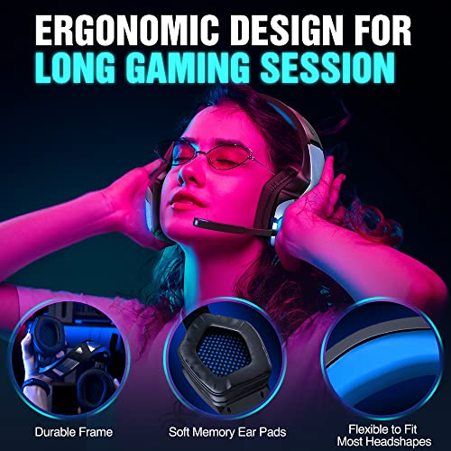 BENGOO V-4 Gaming Headset for Xbox One, PS4, PC, Controller, Noise Cancelling Over Ear Headphones with Mic, LED Light Bass Surround Soft Memory Earmuffs for PS2 Mac Nintendo Switch Games