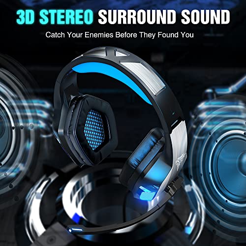 BENGOO V-4 Gaming Headset for Xbox One, PS4, PC, Controller, Noise Cancelling Over Ear Headphones with Mic, LED Light Bass Surround Soft Memory Earmuffs for PS2 Mac Nintendo Switch Games
