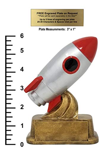 Decade Awards Rocket Ship Trophy - Classic Spacecraft Award - 6 Inch Tall - Engraved Plate on Request