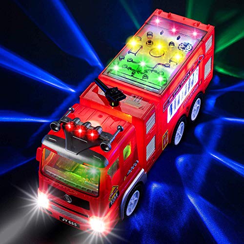 Electric Fire Truck Kids Toy - with Bright Flashing 4D Lights & Real Siren Sounds | Bump and Go Firetruck for Boys | Automatic Steering on Contact | Fire Engine Toy Trucks for Imaginative Play?