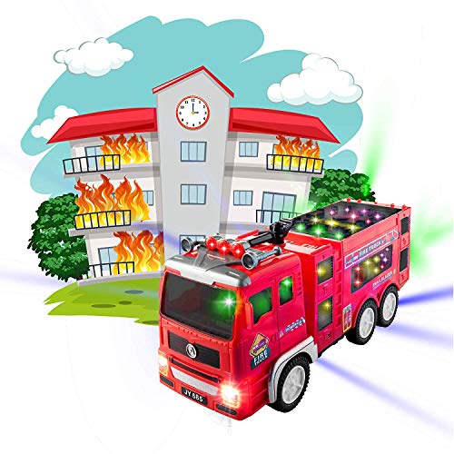 Electric Fire Truck Kids Toy - with Bright Flashing 4D Lights & Real Siren Sounds | Bump and Go Firetruck for Boys | Automatic Steering on Contact | Fire Engine Toy Trucks for Imaginative Play?