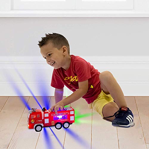 Electric Fire Truck Kids Toy - with Bright Flashing 4D Lights & Real Siren Sounds | Bump and Go Firetruck for Boys | Automatic Steering on Contact | Fire Engine Toy Trucks for Imaginative Play?