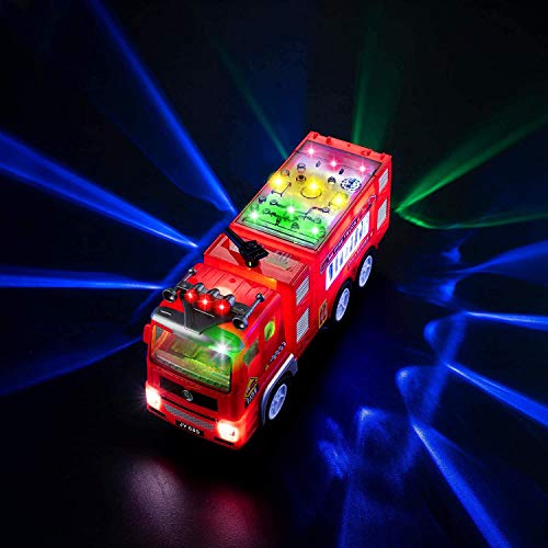 Electric Fire Truck Kids Toy - with Bright Flashing 4D Lights & Real Siren Sounds | Bump and Go Firetruck for Boys | Automatic Steering on Contact | Fire Engine Toy Trucks for Imaginative Play?