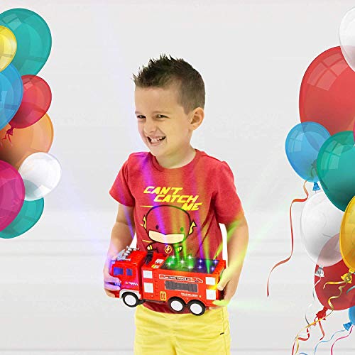 Electric Fire Truck Kids Toy - with Bright Flashing 4D Lights & Real Siren Sounds | Bump and Go Firetruck for Boys | Automatic Steering on Contact | Fire Engine Toy Trucks for Imaginative Play?