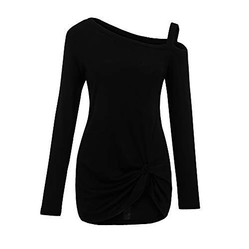 WUAI-Women Casual Shirts Cold Shoulder Tops Short Sleeve Fashion Knot Twist Front T-Shirt Blouse