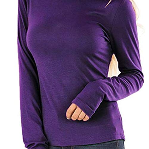 Fitfulvan Women's Turtleneck Slim Long Sleeve Top Fashion Solid Color Elegant Pullover Purple