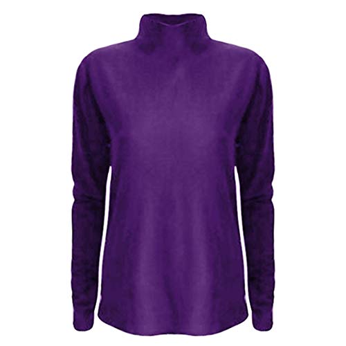 Fitfulvan Women's Turtleneck Slim Long Sleeve Top Fashion Solid Color Elegant Pullover Purple