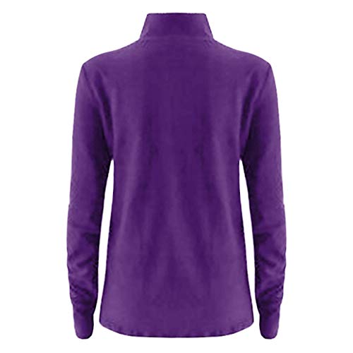 Fitfulvan Women's Turtleneck Slim Long Sleeve Top Fashion Solid Color Elegant Pullover Purple