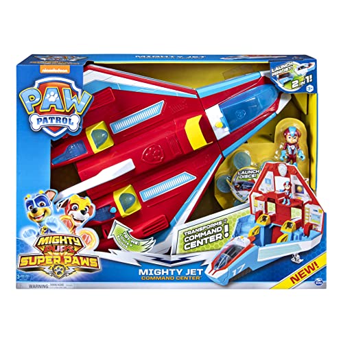 Paw Patrol, Super Paws, 2-in-1 Transforming Mighty Pups Jet Command Center with Lights and Sounds