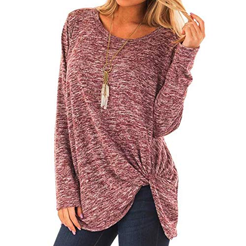 WUAI 2018, Womens Casual Shirts Long Sleeve O-Neck Loose Fit Fashion Solid Running Athletic Tops（Pink,Size S