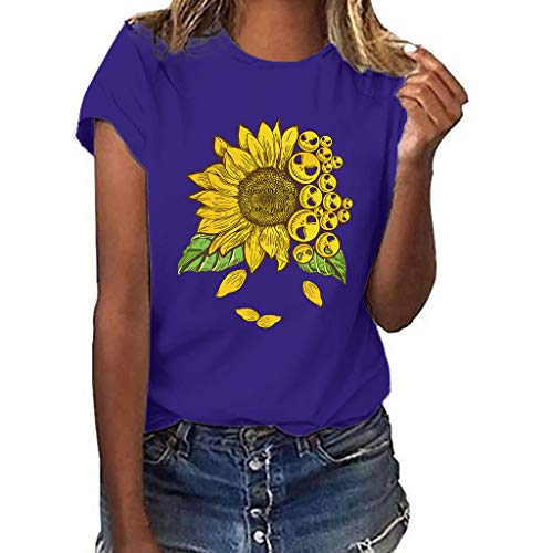 Womens Plus Size Print Funny Sunflower Short Sleeve T-Shirt Blouse Tops Summer Casual Loose,Cap Sleeve Cute T-Shirt Tops XL (Purple, M)