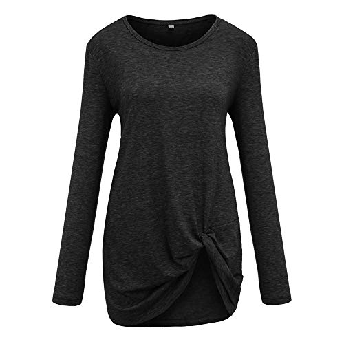 WUAI 2018, Womens Casual Shirts Long Sleeve O-Neck Loose Fit Fashion Solid Running Athletic Tops（Black,Size XL